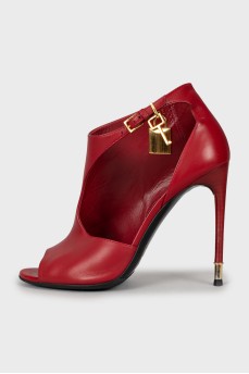 Red leather ankle boots