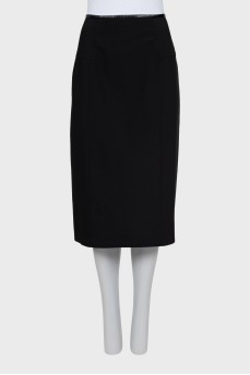 Wool pencil skirt with leather inserts