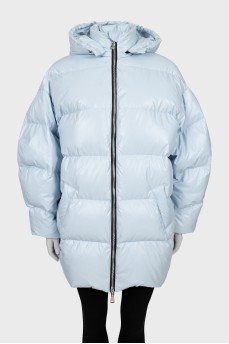 Light blue down jacket with hood