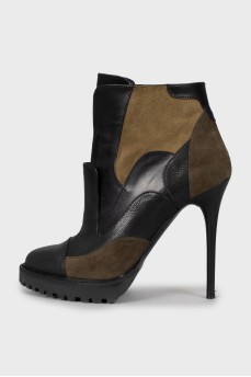 Combined high heel ankle boots