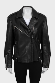 Leather jacket with zippers on the sleeves