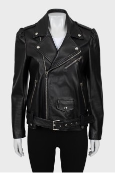 Straight fit leather jacket