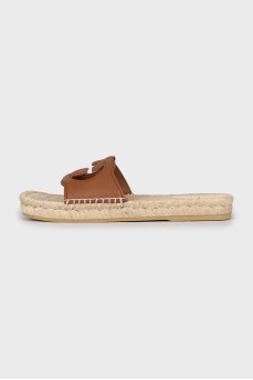 Leather slides with woven platform
