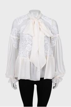 Silk blouse with lace inserts