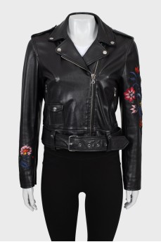Leather jacket decorated with embroidery