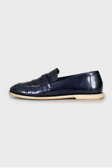 Blue patent leather loafers