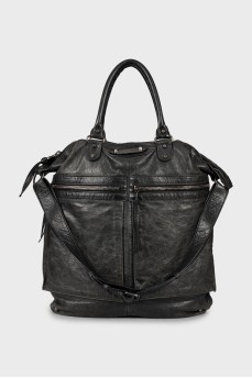 Leather shopper with silver fittings