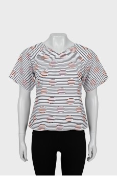 Striped V-neck T-shirt