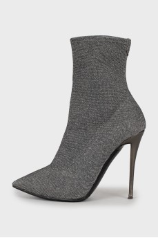 Silver high heel ankle boots