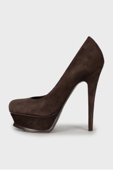 Brown suede high heels
