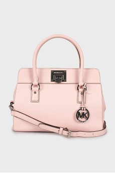 Satchel bag with branded keychain