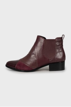 Burgundy leather and suede boots
