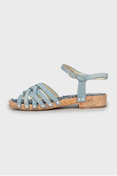 Blue sandals with wooden soles