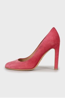 Pink suede high heels