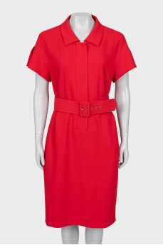 Woolen red dress with a belt