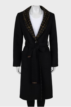 Wool coat with signature print