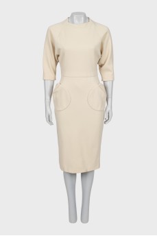 Wool dress with patch pockets