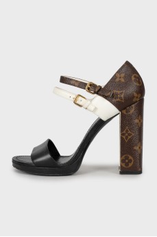 Leather and canvas heeled sandals