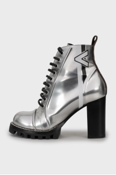 Silver printed ankle boots
