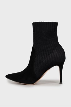 Suede ankle boots with textile inserts