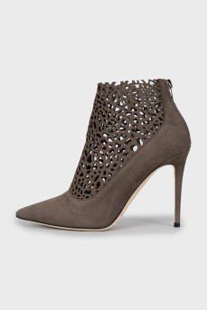 Perforated Pointed Toe Ankle Boots