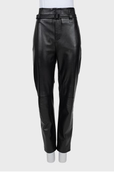 High-waisted leather trousers