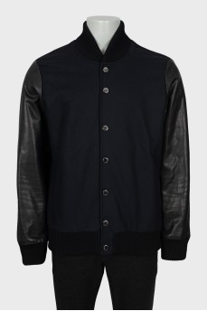 Men's bomber jacket with leather sleeves