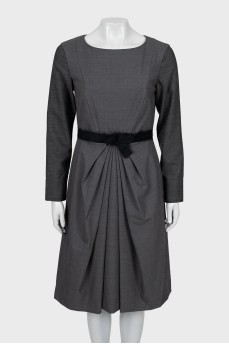 Wool dress with accent waist
