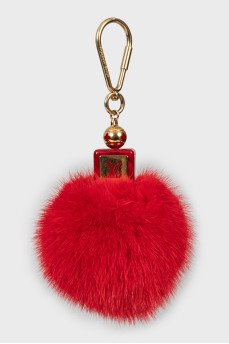 Red mink fur keychain