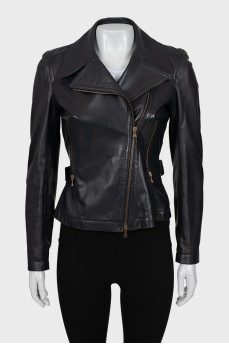 Leather jacket with gold zipper