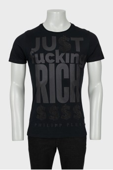 Men's T-shirt with text print and rhinestones