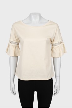 Cropped T-shirt with sleeve decoration