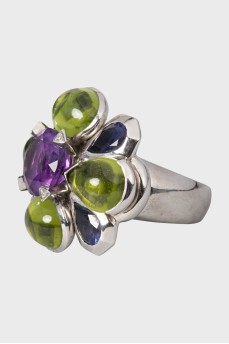 White gold ring with precious stones
