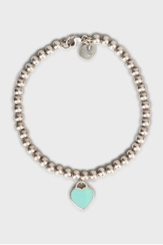 Silver bead bracelet with pendant