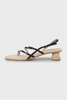 Textile sandals with leather straps