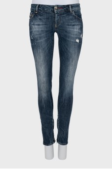 Tapered jeans with faded zip bottom