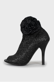 Woven open toe ankle boots