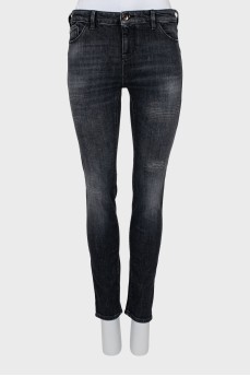 Skinny fit jeans with distressed effect