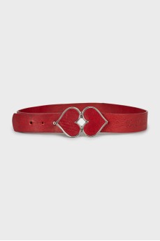 Leather belt with heart-shaped buckle