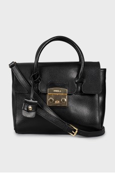 Satchel bag with embossed leather