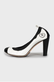 Black and white patent leather shoes
