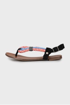 Combined leather and textile sandals