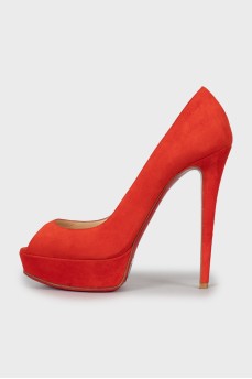 Suede red open toe shoes
