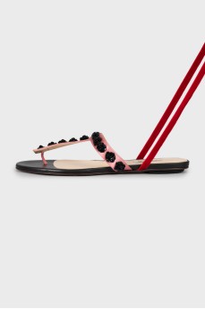 Leather sandals with velvet ties