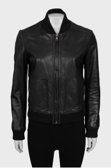 Relaxed leather bomber jacket