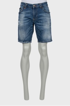 Men's denim shorts with distressed effect