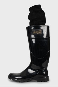 Rubber boots with knitted upper