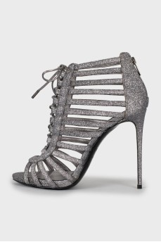 Silver lace-up sandals