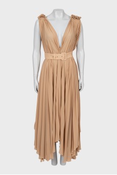Pleated dress with accent shoulders