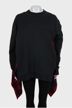 Black sweatshirt with plaid vest